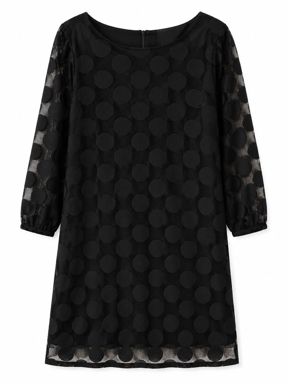 Style & Co. Black Polka Dot Sheer-Sleeve Shift Dress